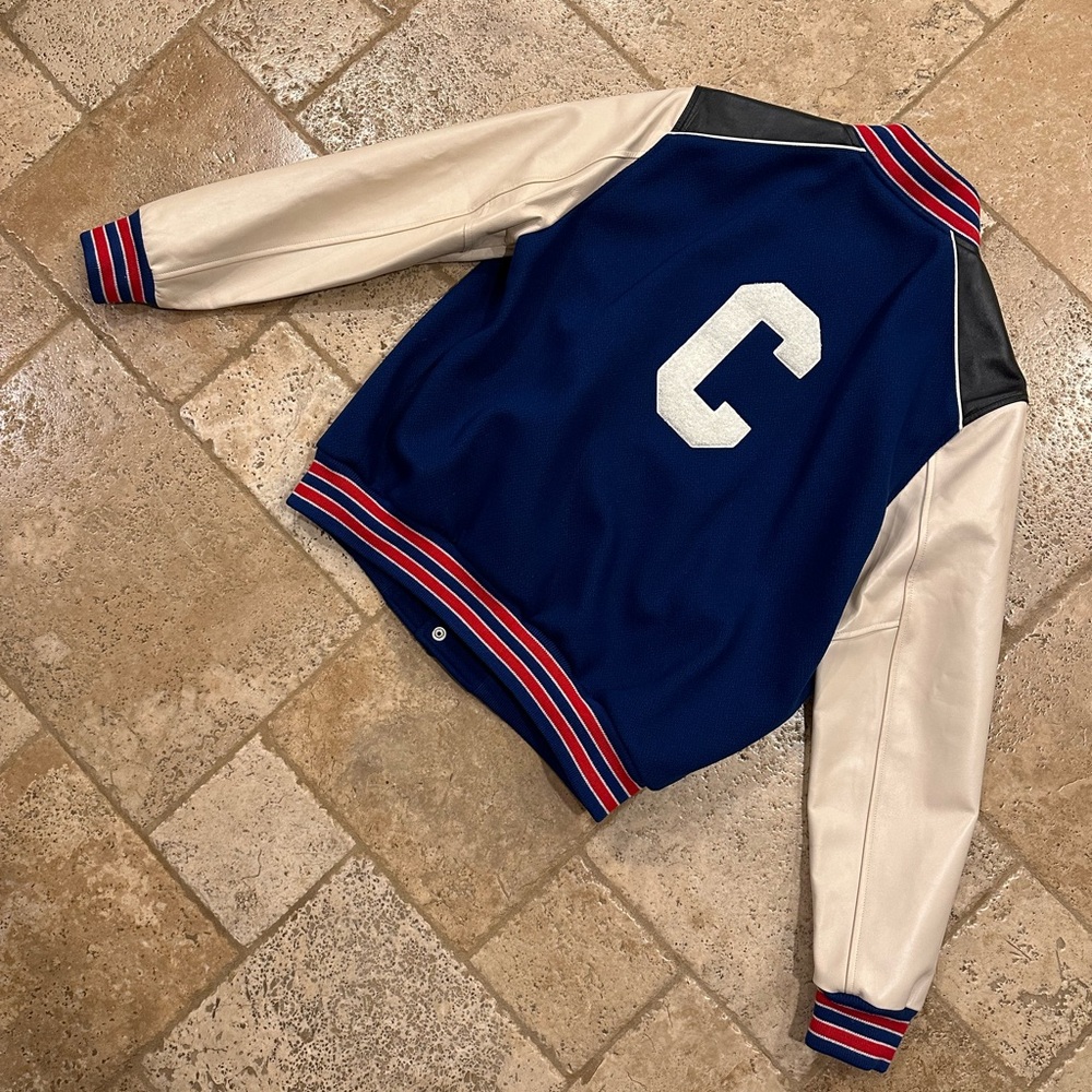 Celine x Hedi C Logo Leather Sleeve Blue Woold Teddy Jacket - Picture 14 of 14